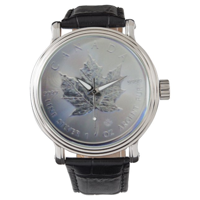Montre Feuille d'érable canadienne en argent pur (devant)