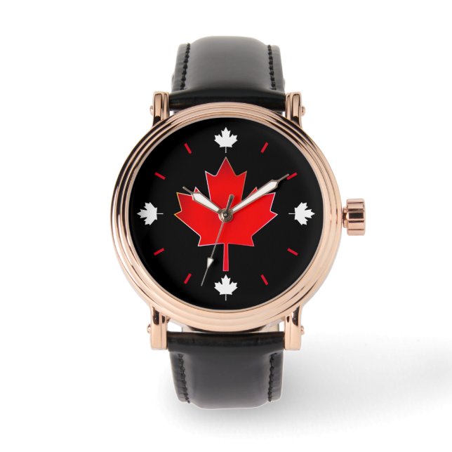 Montre Feuille d'érable canadienne en noir (Recto)