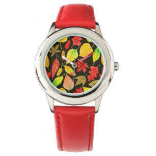 Montre Feuilles d'automne aquarelle foncée