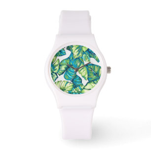 Montre Feuilles de Monstera Tropical et Banana Blue Green