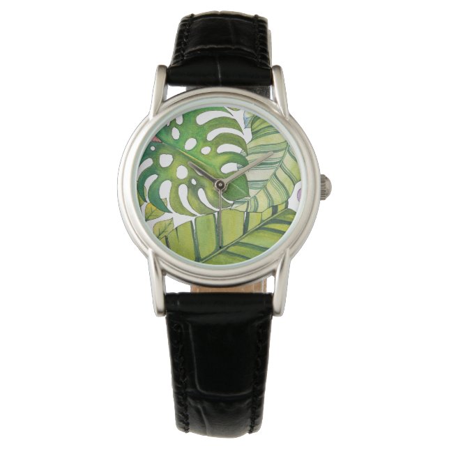 Montre Feuilles Tropicaux En Aquarelle (devant)