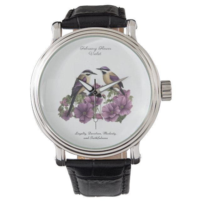 Montre Février Mois de naissance Fleur personnalisée Anni (devant)