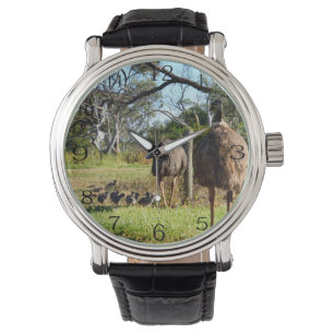 Montre Fiers Parents Emu Avec Des Poussins,