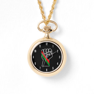 Montre fierté noire drapeau rouge vert poing panafricain