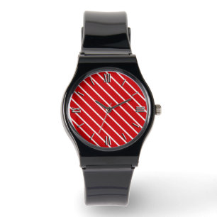 Montre Filets diagonaux - rouge-foncé et blancs