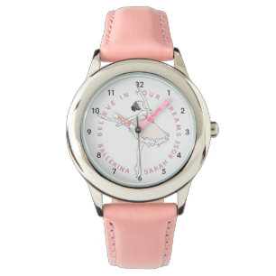 Montre Fille Ballerina rose foncée Surveillez votre nom
