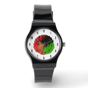 Montre Fille noire panafricaine femme rouge vert fierté a