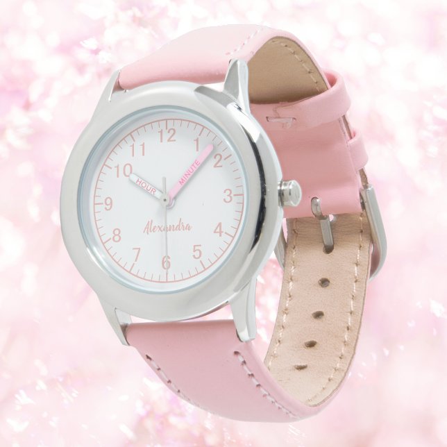 Montre Fille personnalisée Nom Acier inoxydable Pink Stra (Créateur téléchargé)