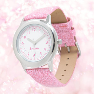 Montre Fille personnalisée Nom Parties scintillant rose E