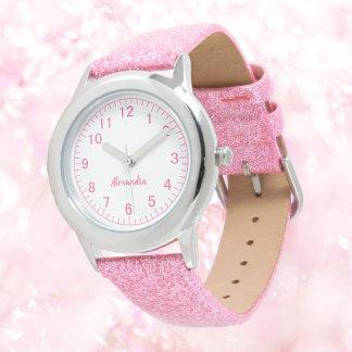 Montre Fille personnalisée Nom Parties scintillant rose E