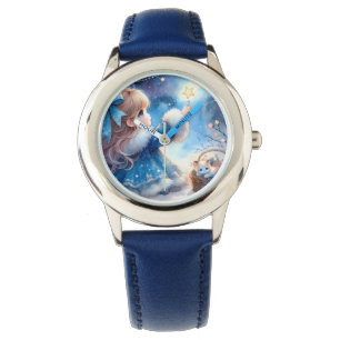 Montre Fille rêveuse contemplant les étoiles à l'aquarell