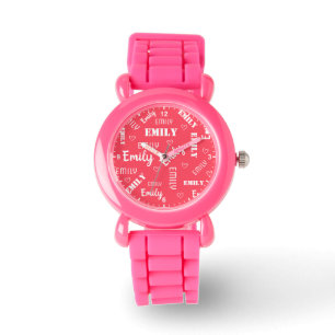 Montre Fille rose mignon Mot Art Nom personnalisé Filles