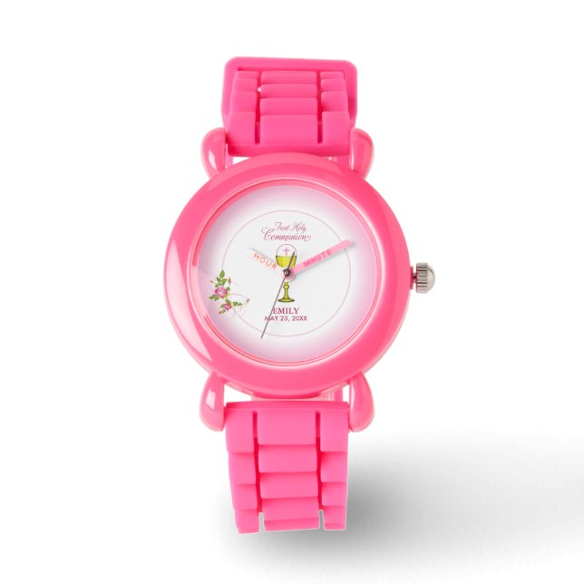 Montre Fille Rose Première Communion Sainte, Chalice, Hôt (Recto)