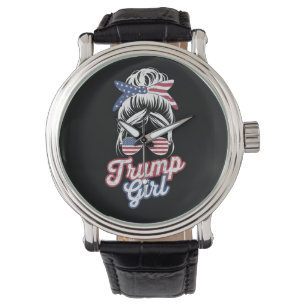 Montre Fille Trump Bun Messy Vintage Drapeau USA Américai