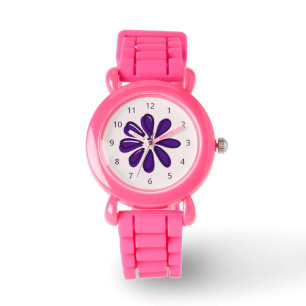 Montre Fille violet Fleur Doodle Nombre d'heures d'abord