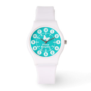 Montre Filles aqua turquoise & blanc nom complet bracelet