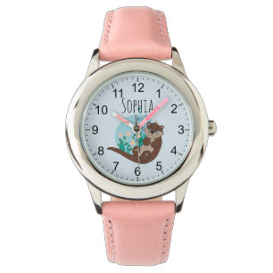 Montre Filles Cute Otter Fleurs de dessins et nom Enfants