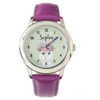 Filles mignonne Floral Aquarelle Rabbit et nom Enf