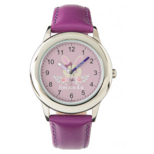 Montre Filles mignonne lapin mauve lapin Nom personnalis