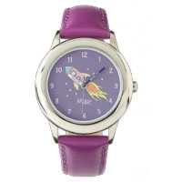Filles mignonne violet Rocket Ship Space and Name
