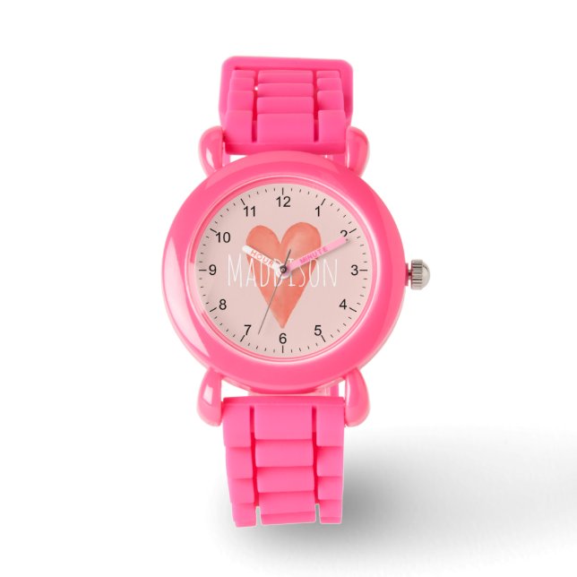 Montre Filles mignonnes et fille Aquarelle rose Coeur enf (Recto)
