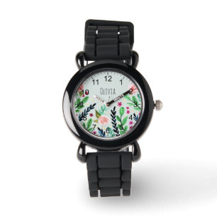 Montre Filles mignonnes Fleurs d'aquarelle Botanique Enfa