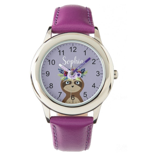 Montre Filles mignonnes Fleurs d'aquarelle et nom Enfants (devant)