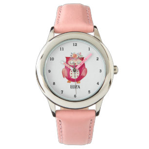 Montre Filles mignonnes Hibou rose Oiseaux Animaux Enfant