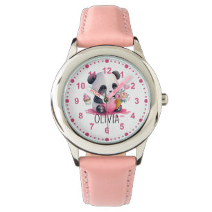 Montre Filles mignonnes Panda Ours Fleurs rose Nom person