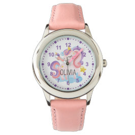 Montre Filles mignonnes rose violet Unicorne Nom personna