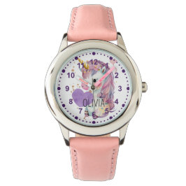 Montre Filles mignonnes Unicorne Magique Purple Nom Perso