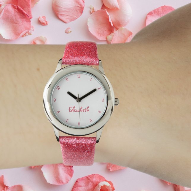 Montre Filles Nom Personnalisé Jote Fille Rose Joli Enfan (Girls Custom Name Cute Girly Pink Pretty Chic Kids Watch)