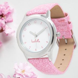 Montre Filles personnalisées Nom Pink Parties scintillant
