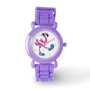 Montre Flamant rose amusant avec des lunettes de soleil  
