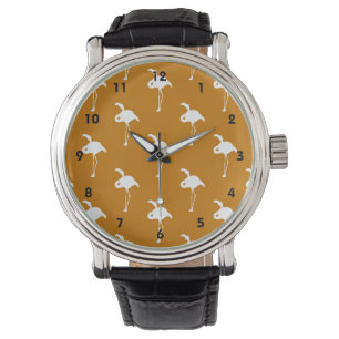 Montre Flamant rose blanc sur Burnt Orange
