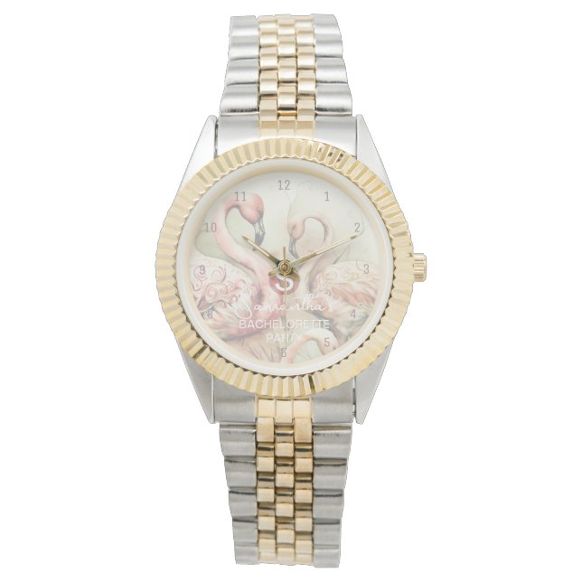 Montre Flamant rose chic élégant Monogramme personnalisé (devant)