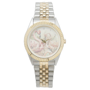 Montre Flamant rose chic personnalisé avec monogramme