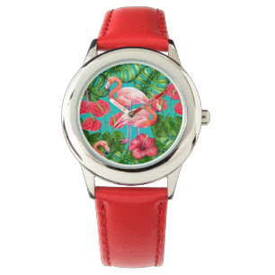 Montre Flamant rose et aquarelle du jardin tropical