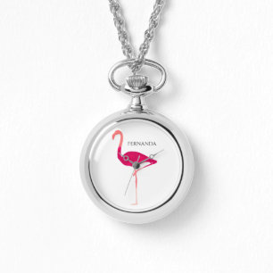 Montre Flamant rose graphique rose moderne personnalisé M