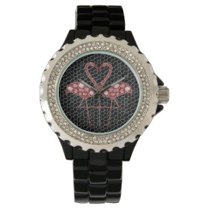 Montre Flamant rose noir rose Abstrait