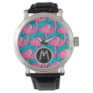 Montre Flamants roses de néon deux   Ajouter votre initia