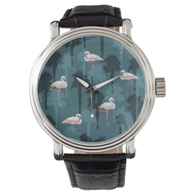 Montre Flamants roses Pastel En Turquoise (devant)