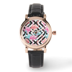 Montre Flamants roses sur le Motif de conception en gras