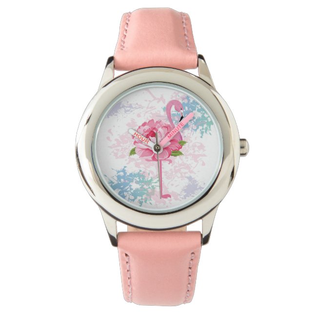 Montre Flamingo rose Floral Design mignon (devant)