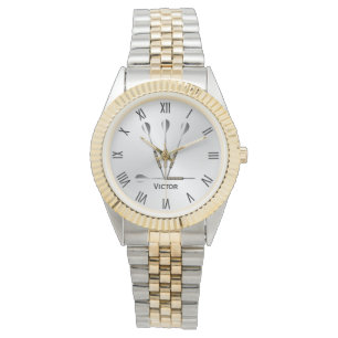 Montre Fléchettes Argent Nom Personnalisé