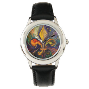 Montre Fleur de Lis Mardi Gras Coloré