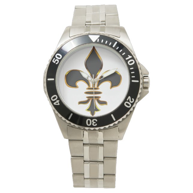 Montre Fleur de lis noir et or (devant)