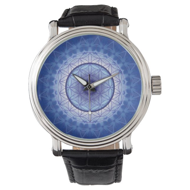 Montre fleur de mandala bleu vivant (devant)