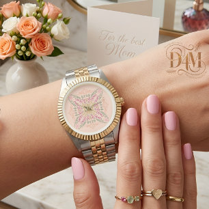 Montre Fleur de pêche douce kaléidoscopique Script Meille