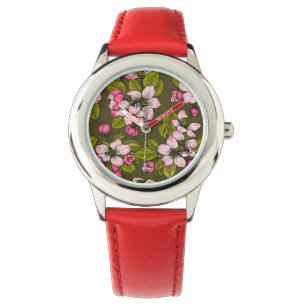 Montre Fleur de pomme sur vert foncé